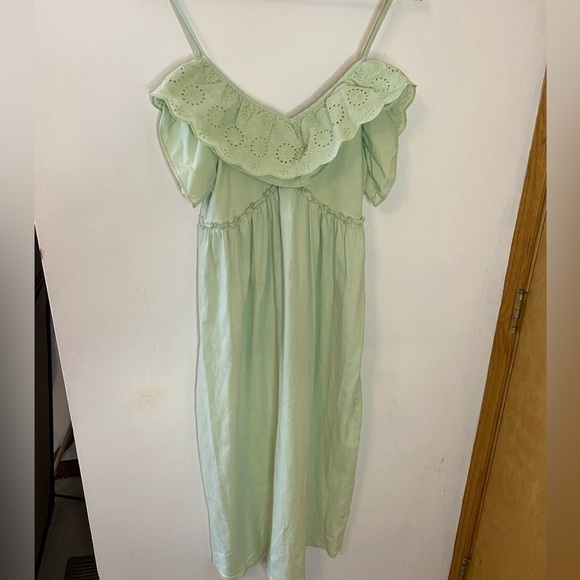 NWOT Zara Mint Green Eyelet Ruffle Midi Sun Dress - Picture 6 of 9